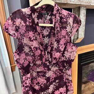 Purple floral sheer blouse with removable tank top underneath.
